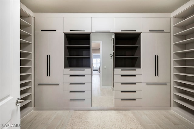 walk in closet featuring light wood-type flooring