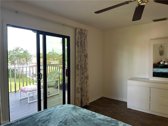 unfurnished bedroom with access to exterior and ceiling fan