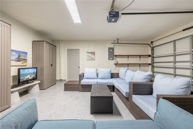 garage featuring electric panel and a garage door opener