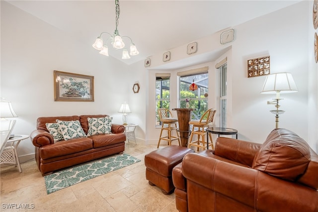 living room with a chandelier