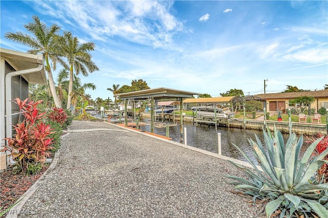 dock area featuring a water view