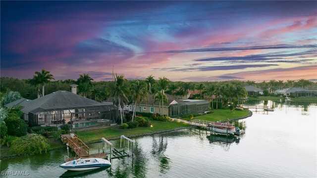 property view of water with a boat dock