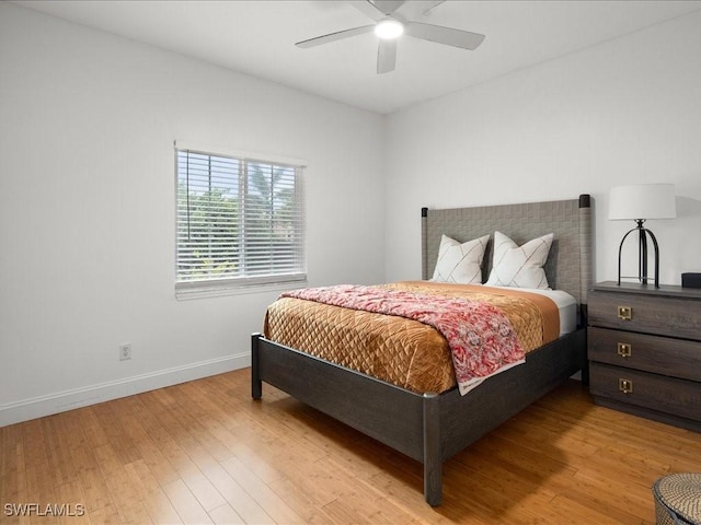 bedroom featuring ceiling fan and light hardwood / wood-style floors