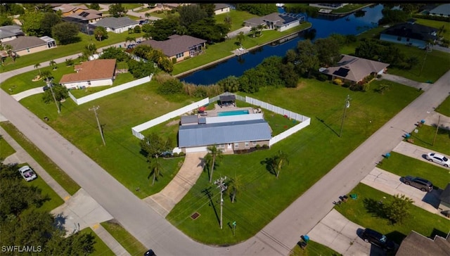 aerial view featuring a water view