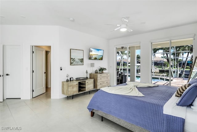 bedroom featuring access to outside and ceiling fan