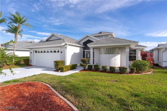 view of front facade featuring a front yard and a garage