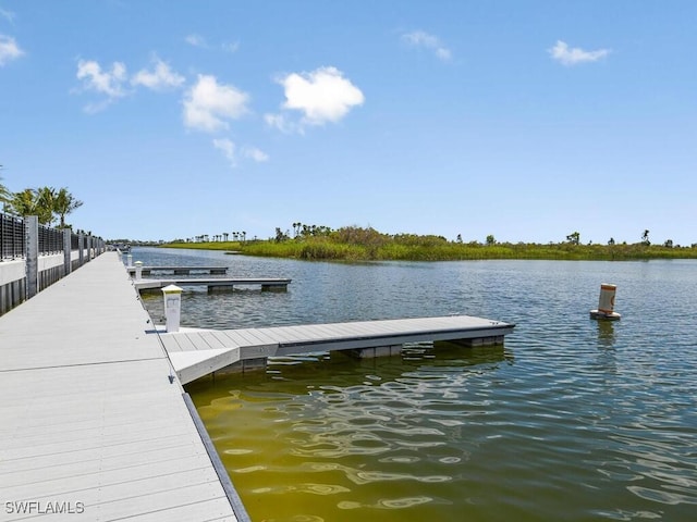 view of dock featuring a water view