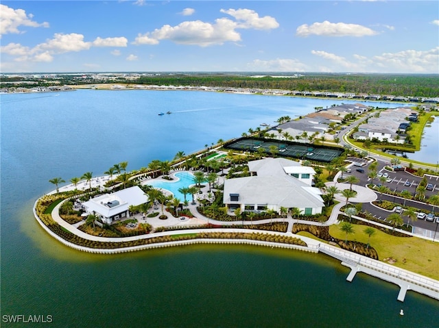 aerial view with a water view