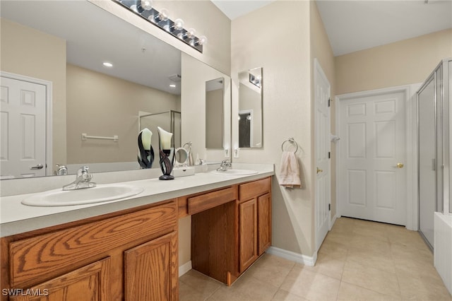 bathroom with vanity and tile patterned floors