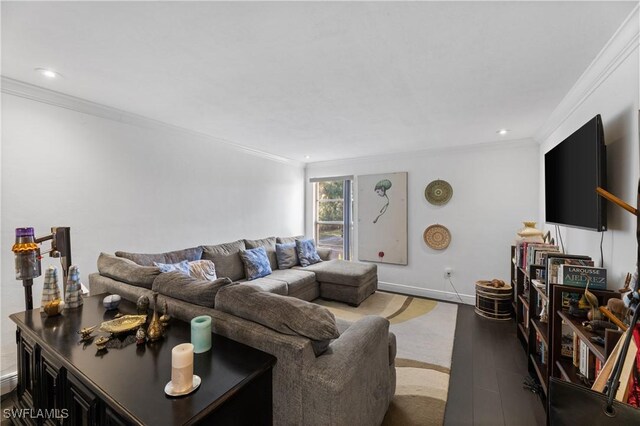 living room featuring ornamental molding