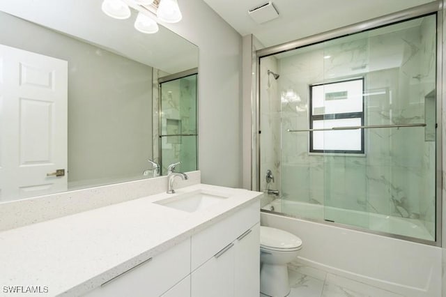 full bathroom with toilet, combined bath / shower with glass door, and vanity