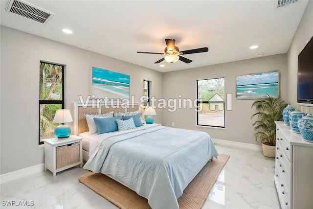 bedroom featuring ceiling fan