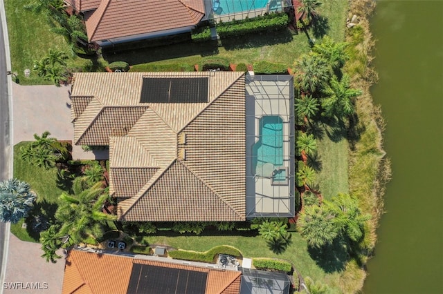 aerial view with a water view