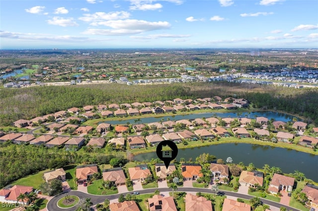 bird's eye view featuring a water view