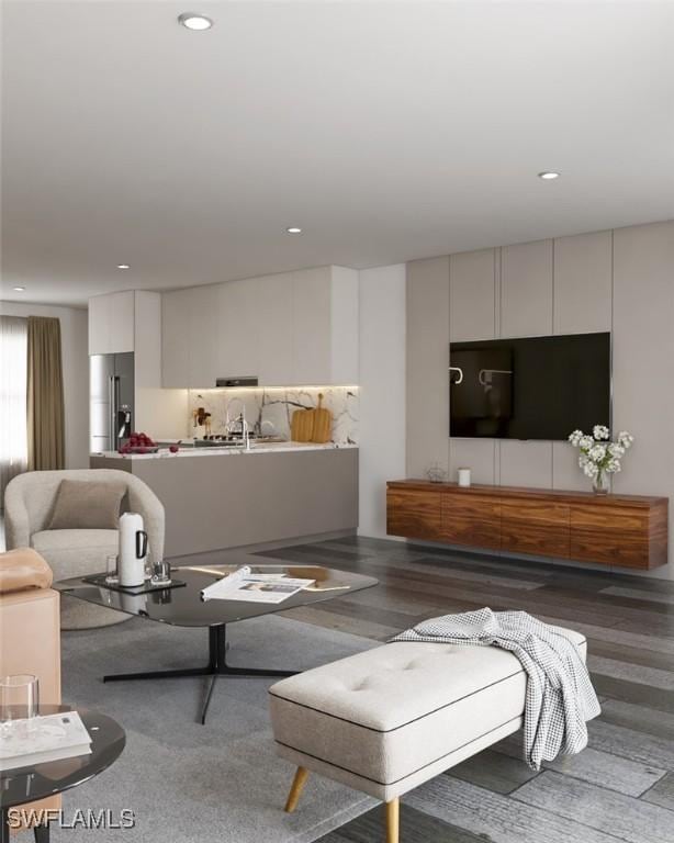 living room featuring dark hardwood / wood-style floors