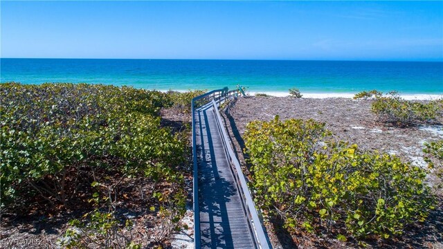 view of water feature with a view of the beach