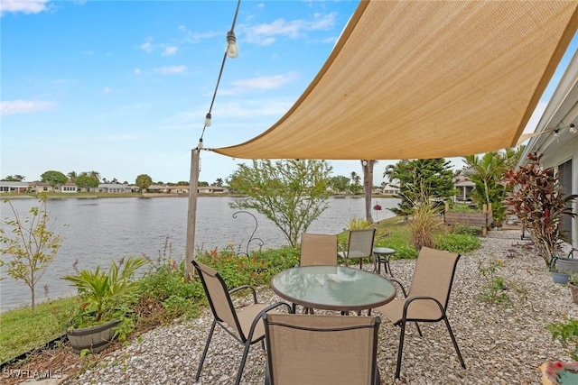 view of patio featuring a water view