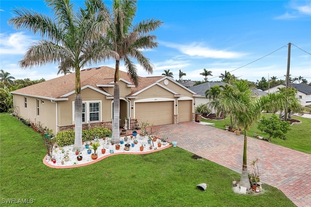 view of front facade with a garage and a front yard