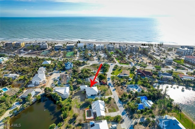 aerial view with a water view