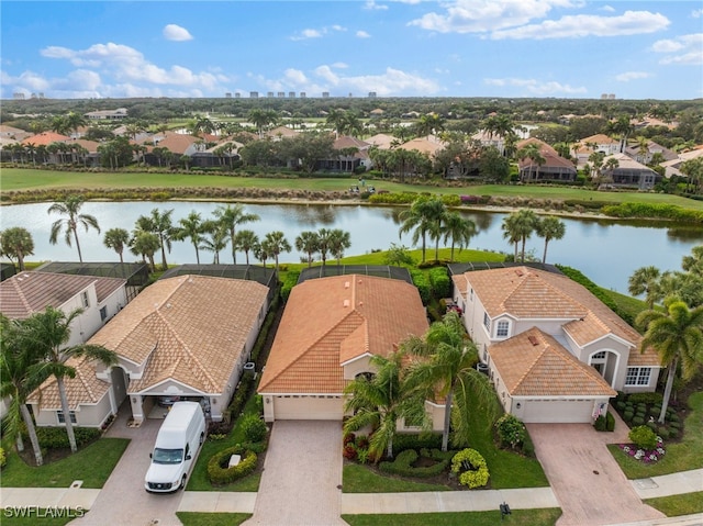 aerial view featuring a water view