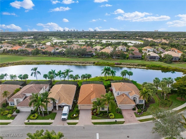 aerial view featuring a water view