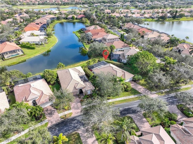 aerial view featuring a water view