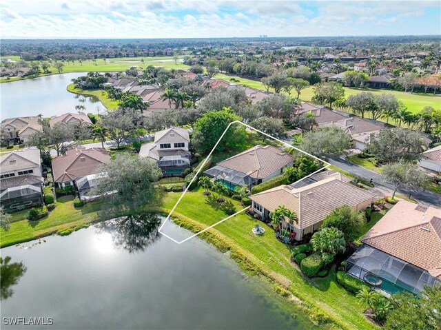 aerial view featuring a water view