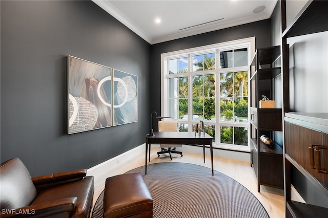 460 2nd Ave N, Naples, FL 34102 - office area featuring crown molding and light wood-type flooring