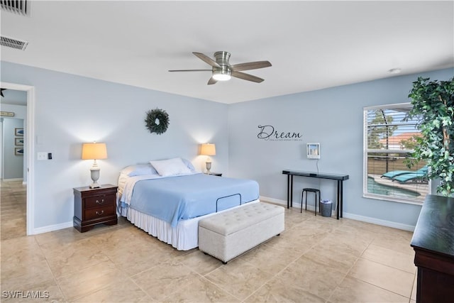 bedroom featuring ceiling fan