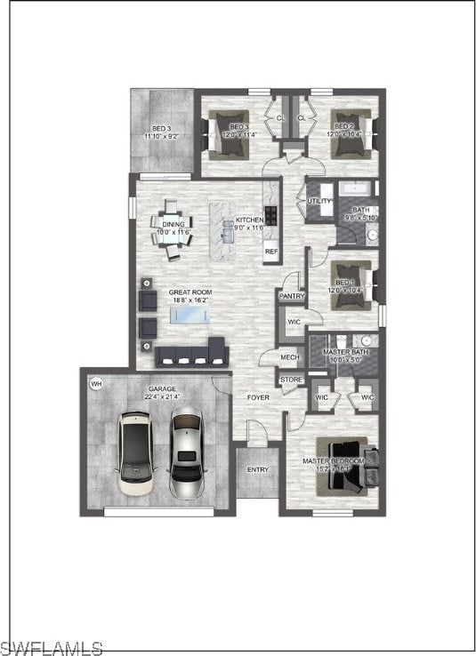 337 Woodburn Dr, Lehigh Acres, FL 33972 - home floor plan
