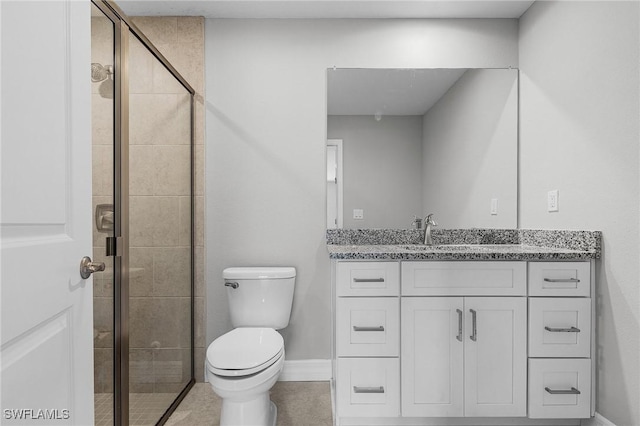 337 Woodburn Dr, Lehigh Acres, FL 33972 - full bath featuring a shower stall, toilet, vanity, and baseboards