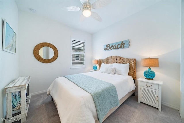 bedroom featuring ceiling fan and carpet floors