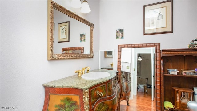 bathroom featuring vanity and hardwood / wood-style floors