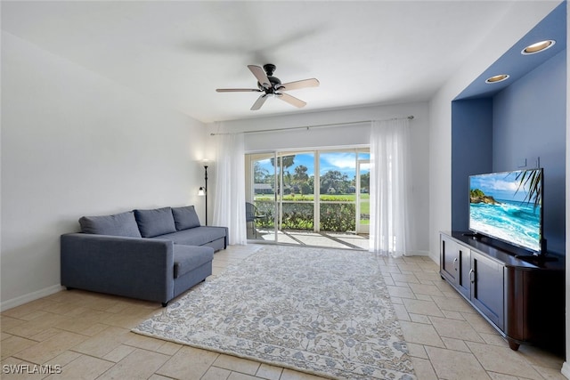 living room featuring ceiling fan