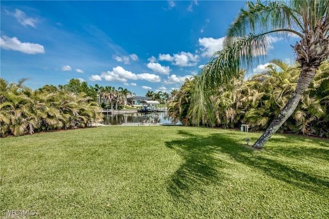 view of yard with a water view