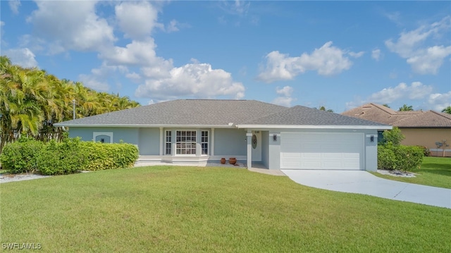 4142 SW 22nd Ct, Cape Coral, FL 33914 - ranch-style home featuring a front lawn, a garage, stucco siding, and driveway