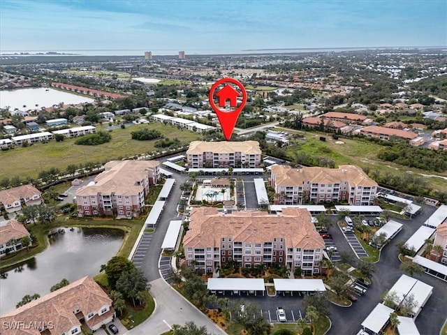 aerial view with a water view