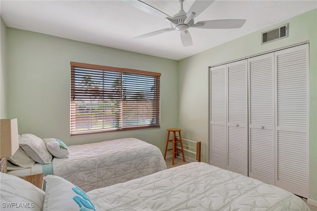 bedroom featuring a closet and ceiling fan