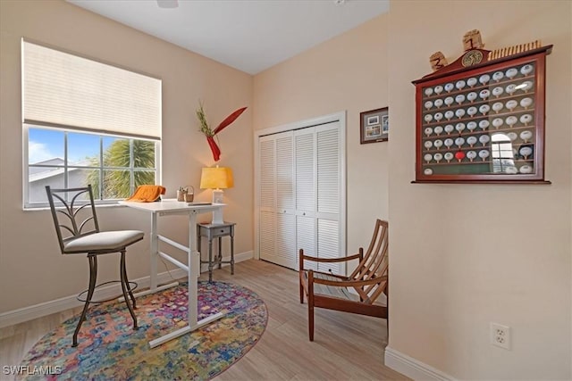 office space with hardwood / wood-style flooring