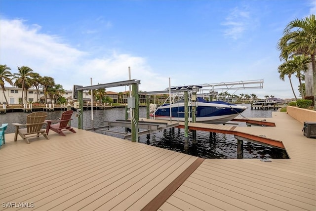 view of dock with a water view