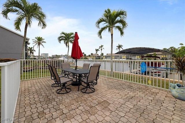 view of patio / terrace with a water view