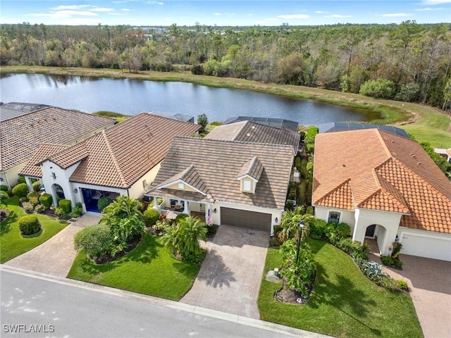 aerial view with a water view