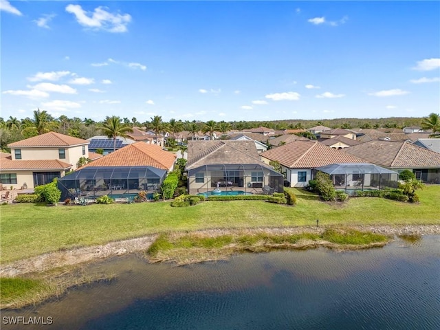 aerial view with a water view