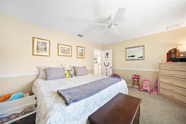 bedroom featuring ceiling fan and carpet flooring