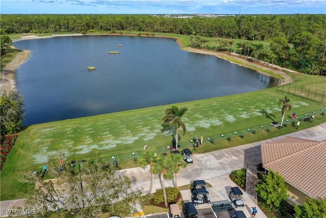 aerial view with a water view