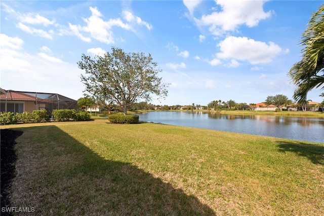 view of yard with a water view