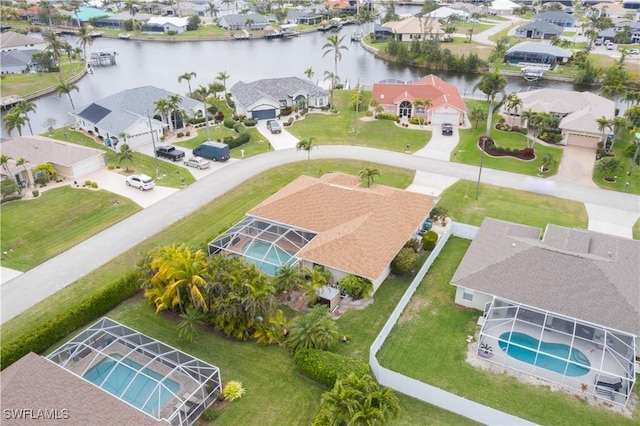 bird's eye view featuring a water view