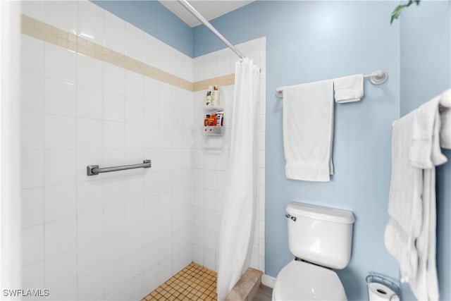 bathroom with a shower with curtain and toilet