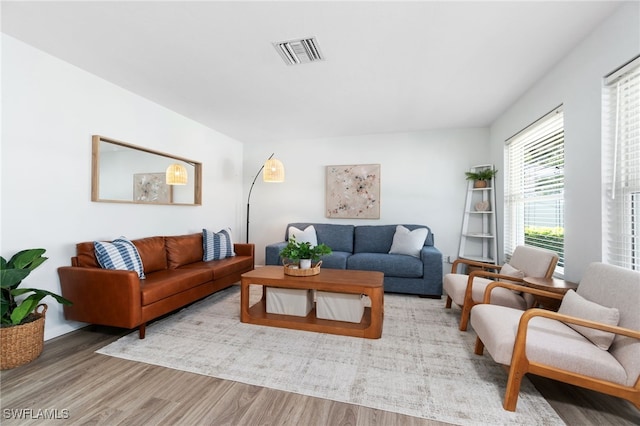 living room featuring light wood-type flooring