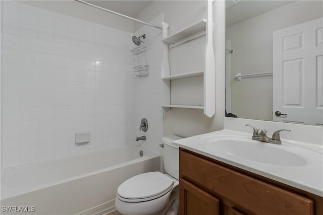 full bathroom featuring vanity, toilet, and washtub / shower combination